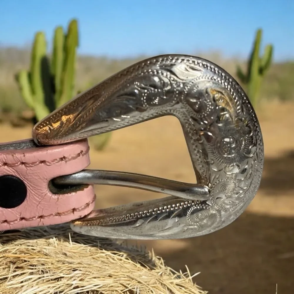 SILVER CREEK Girl’s Pink Leather Cowgirl Belt with Conchos